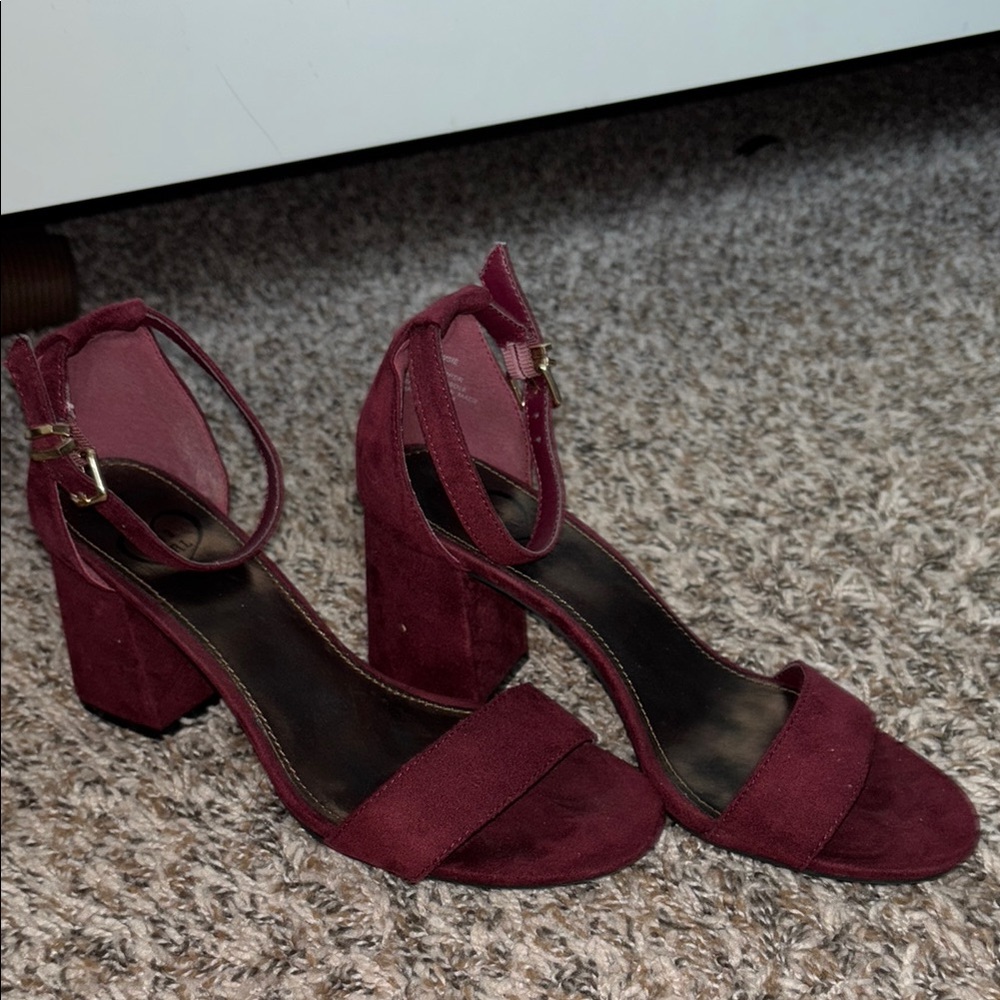 143 Girl Red Suede Heels with Ankle Strap